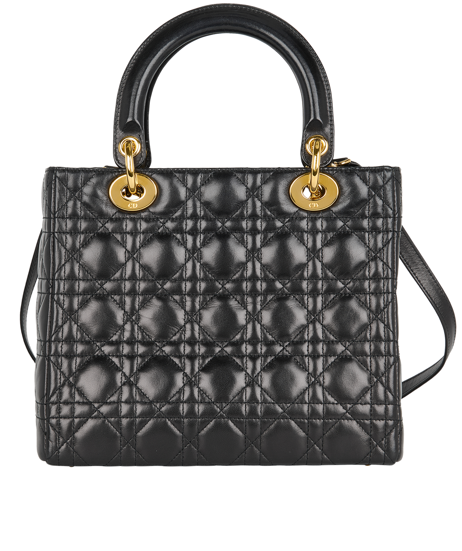 Medium Lady Dior, &pound;1,600, Handbags, Black, Lambskin Leather, Back view